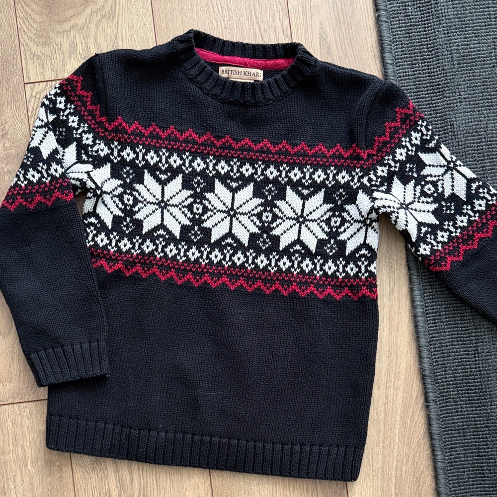 British Khaki Black and Red Knit Sweater